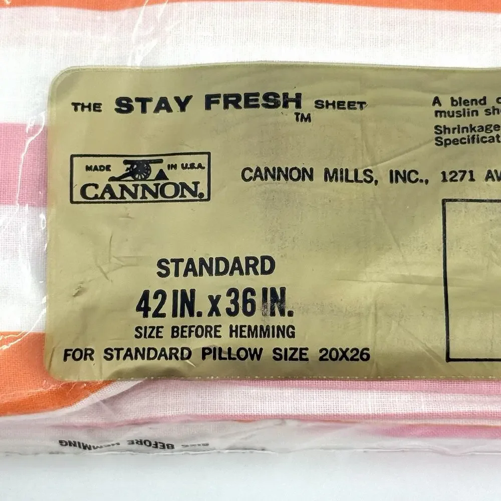 Vintage Cannon Monticello Pillowcases Pink Orange Stripe NOS 2 USA Standard 70s